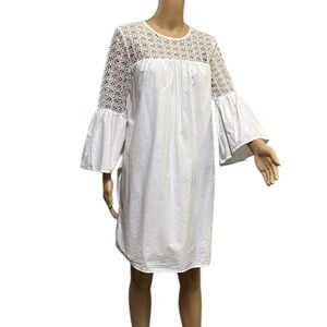 Who What Wear White Cotton Crochet Top Bell Sleeve Crew Neck Midi Dress Womens M